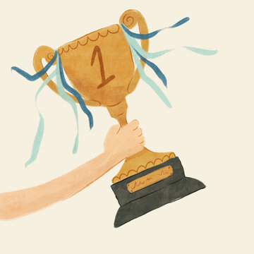 Hand drawn hand holding up a trophy