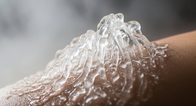 Hand applying gel substance during skincare