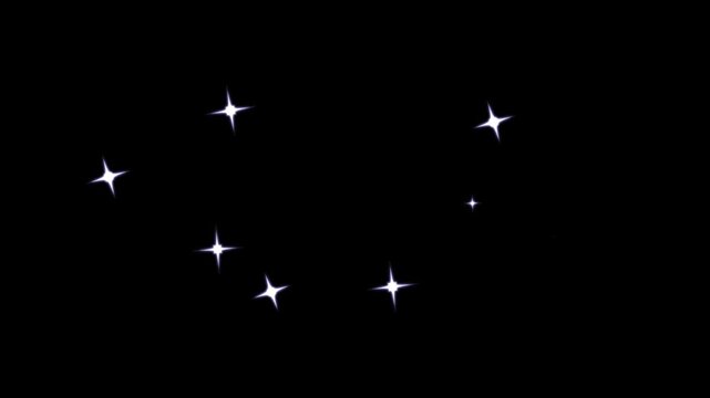 Twinkling stars animation, black screen animation video. fast blinking lines, flat vector doodle animation, glowing glitter trail effect, stars shine effect background animation. 4k video.