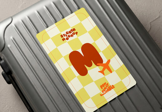Rectangular Sticker Mockup on Suitcase