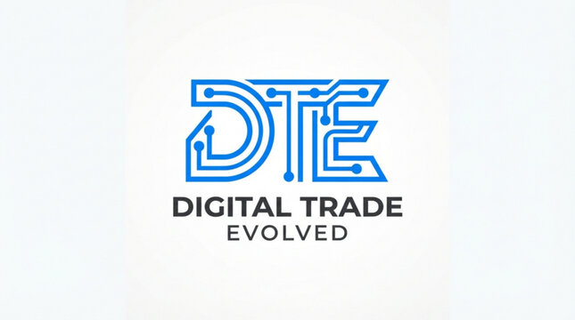 Dte monogram logo featuring integrated circuit board patterns for modern digital trade and financial technology branding solutions on a clean white background
