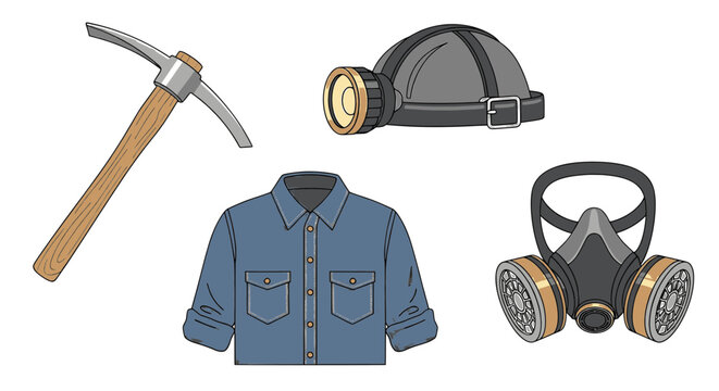Mining and Industrial Safety Equipment Illustration Set
