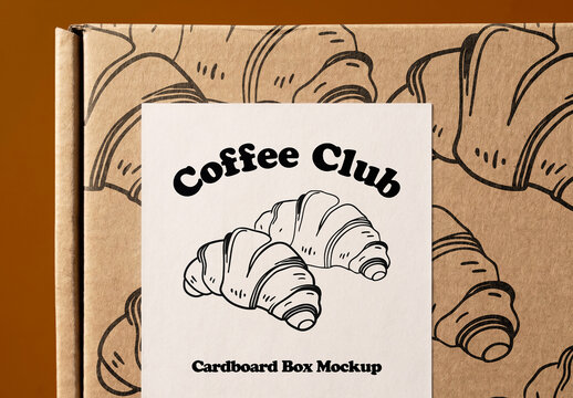 Kraft Mailer Box with Sticker Label Mockup Flat View
