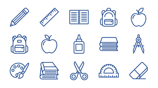 An illustration of various school supplies and objects arranged neatly on a surface