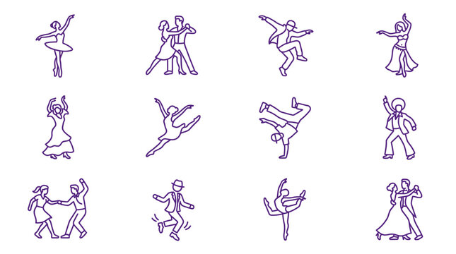 Various people are dancing together in different styles and poses outdoors vector1.