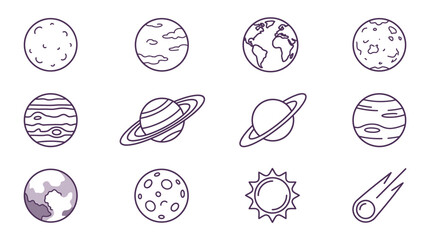 The solar system planets and celestial objects are illustrated in vector graphics. © arjunaa.art