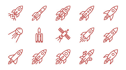 Rockets and spacecraft icons launch into outer space with vector graphics © arjunaa.art