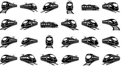 Train Silhouette Icon Set Railway High Speed Transport Collection Vector Black Illustration Bundle Elements © Begum