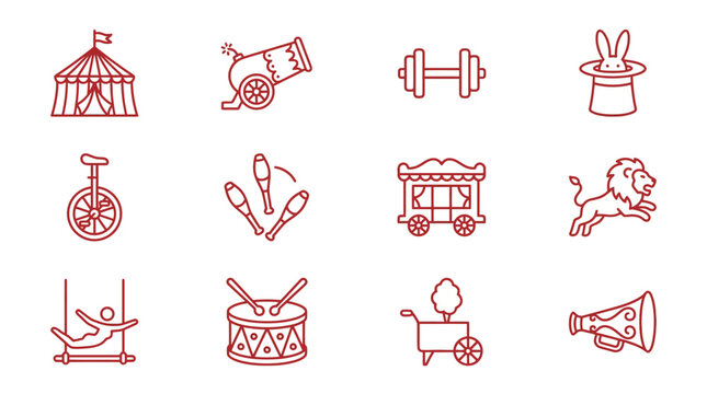 A vector illustration depicts various circus objects and animals in a colorful EPS file vector1.