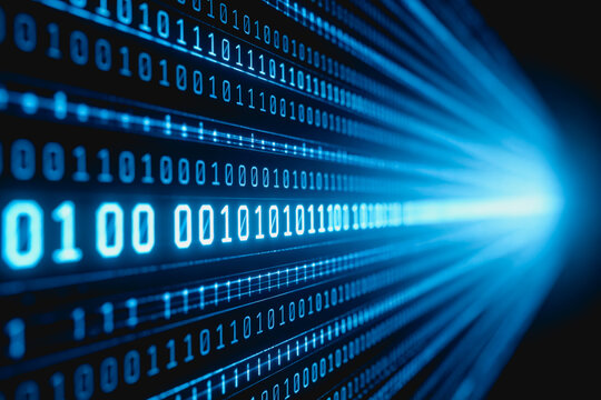 A visual representation of flowing binary data streams, illustrating digital information transfer and technology.