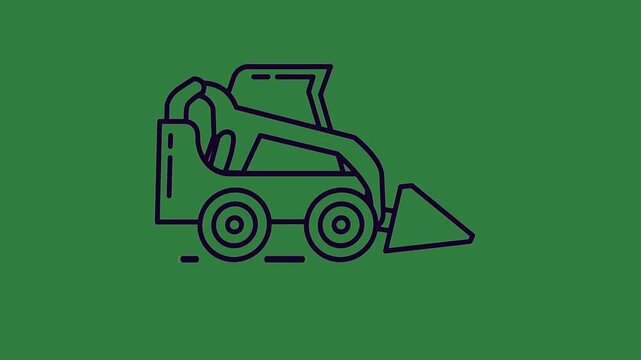 green screen black outline baby carriage construction vehicle line drawing dump truck tractor animated chromakey style illustration creative