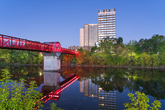 Cambridge, Ontario, Canada with the Grand River Pedestrian Bridge