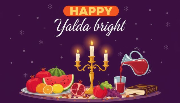 Happy yalda night celebration with traditional fruits and candlelight