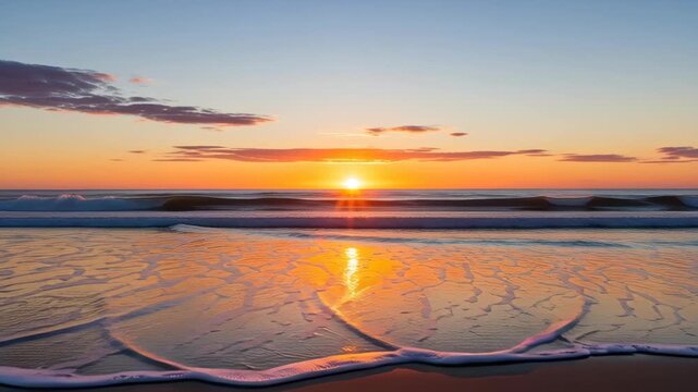 Sunset over calm ocean water.