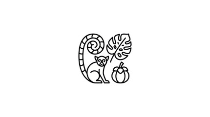 Lemur with Monstera Leaf Outline Vector Illustration © Naswi