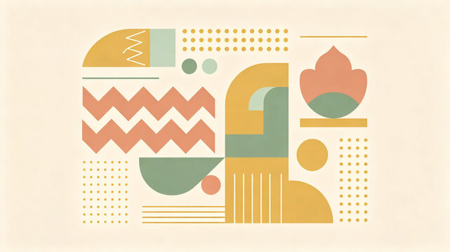 Vibrant 90s Geometric Shapes, Bright Playful Abstract Design Illustration
