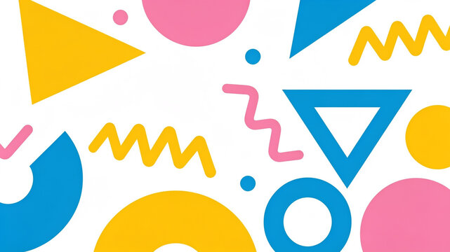 Vibrant 90s Geometric Shapes, Bright Playful Abstract Design Illustration