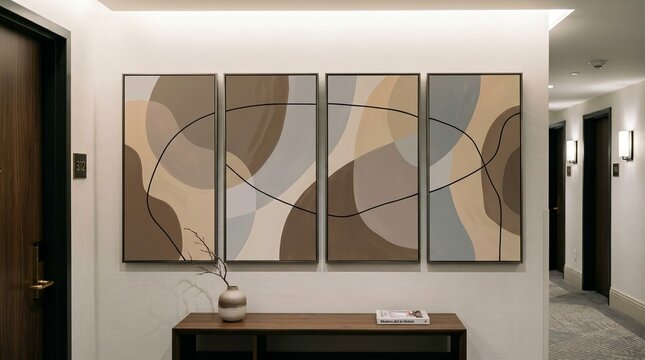 Multi panel quad triptych abstract earth tone.