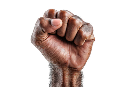 Symbol of strength and determination a clenched fist isolated on transparent background. Hand showing fist bump gesture with wool glove isolated on white background.