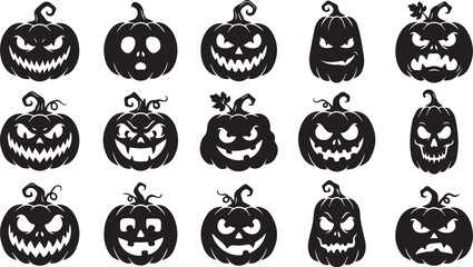 Obraz premium Scary Halloween Pumpkin Character Collection Isolated on White Background