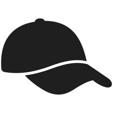 Solid black baseball cap on white transparent background