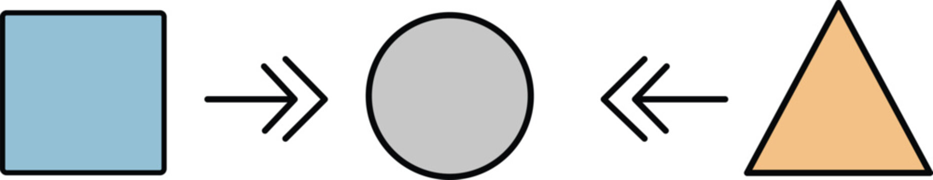 Minimalist geometric shapes connected by directional arrows blue circle