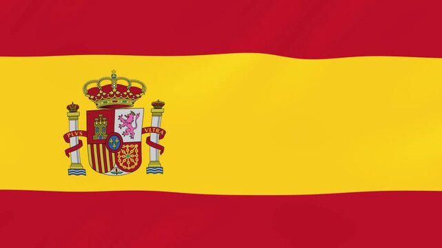 Spanish national flag waving in the wind with detailed emblem