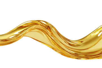 Golden fluid flow of liquid elegance isolated on transparent background. Golden liquid wave splash with smooth curves isolated on white background.