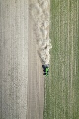 Field work, tractor, ploughing, cultivating, sowing peas, fertilising, dryness, drought, agricultural work, harvesting, grain, field work with tractors, harvest festival, aerial view, agricultural machine, Saxony-Anhalt, Germany
