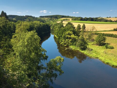 View of the river Saale in the Saale valley near Hirschberg, Thuringia, Germany