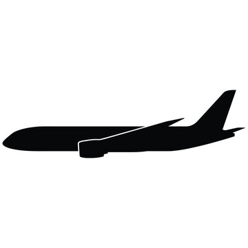 Black airplane silhouette on white background  side view