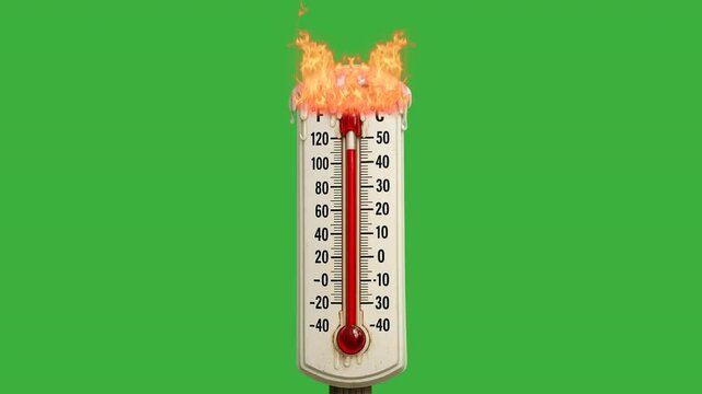 Exterior thermometer burning up green screen
