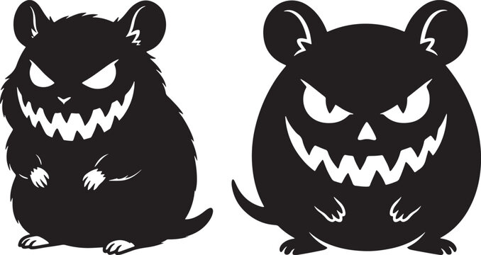 Spooky halloween mouse silhouette vector set with silhouette halloween isolated monochrome creature frightening illustration