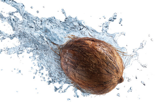Organic coconut isolated on transparent background. Dried coconut husk with fibrous texture isolated on white background.