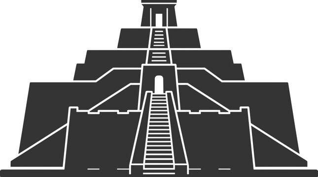 Ancient Mayan Pyramid Icon - Geometric Aztec Temple Silhouette