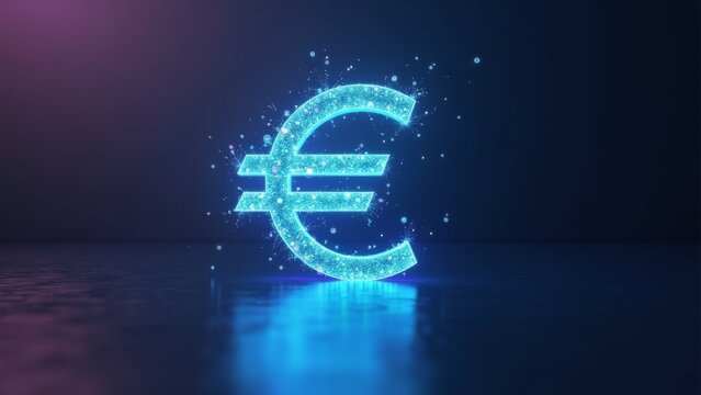 Glowing Digital Euro Currency Symbol Abstract Technology Background.