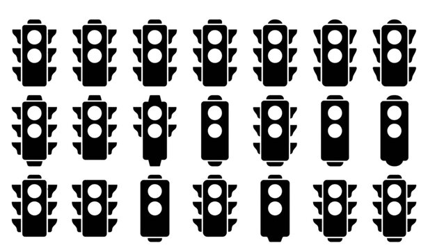 Traffic Light Icon Set Vertical Signals Red Yellow Green Style Black Silhouette Vector Collection