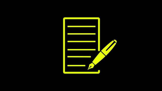 Document icon with pen sign animation notepad, motion, education, corporate, board, partnership, concept,4k video.