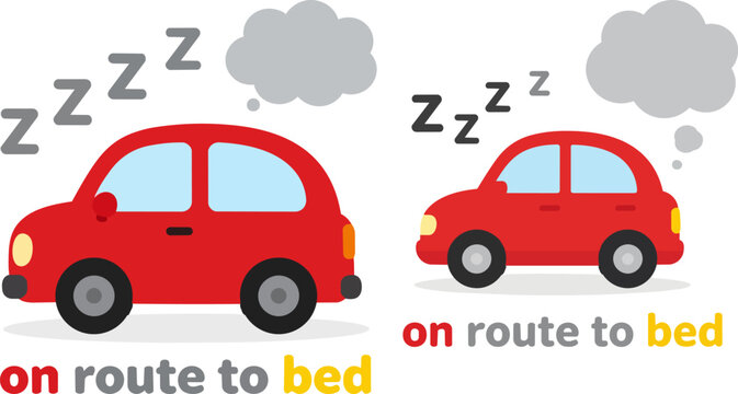 Sleepy driving cars, drowsy drivers, road fatigue concept, vector illustration