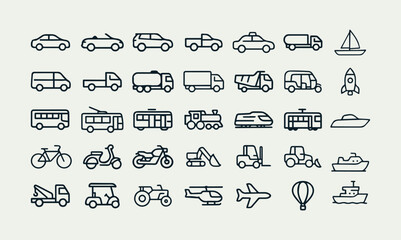 Transportation and vehicle outline icons set, vector logo illustration © nuaari