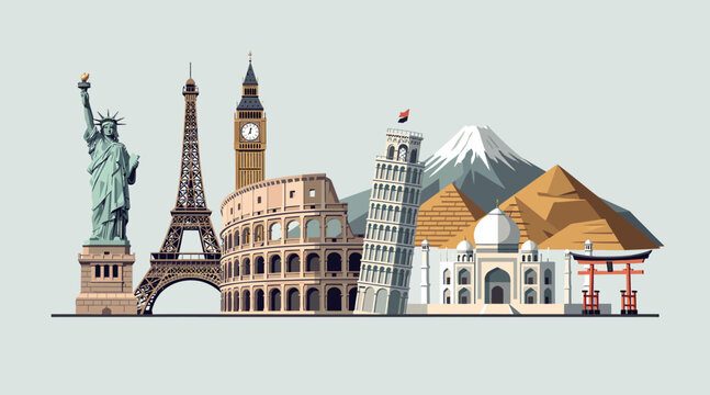Famous World Landmarks Collage - Travel and Tourism Concept
