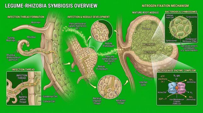 Scientific Diagram Showing Legume Rhizobia Symbiosis and Infection Threads