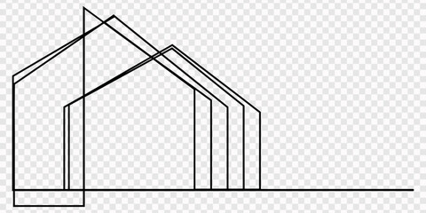 Modern house in continuous line art drawing style. Contemporary building architectural model black linear design isolated on white background. Vector illustration, Minimalist house drawing in one  © Line pro