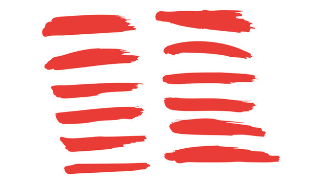 Set of red paint brush strokes and ribbon banner vector illustration design elements decorative labels frames tags scrolls collection isolated on white background