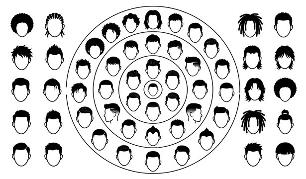 Modern Male Hairstyles PNG Vector Bundle with Hipster Barber Haircuts Collection