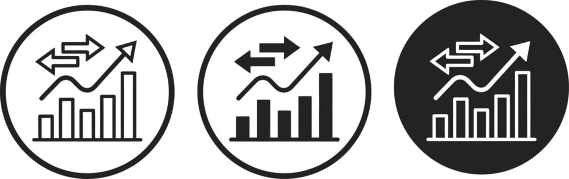 Three business growth icons with graphs and arrows