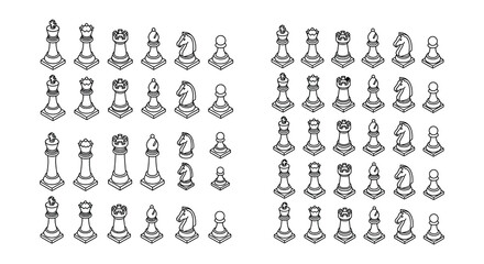 Chess Pieces Collection Black And White Vector Illustration © Begum