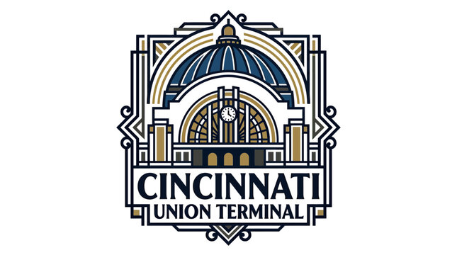 Cincinnati Union Terminal Art Deco Logo - Vintage Transportation Hub Emblem