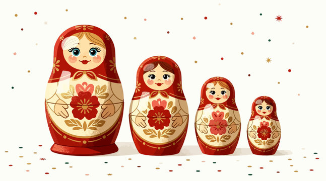 Russian nesting dolls matryoshka, traditional folk art, red and white floral pattern