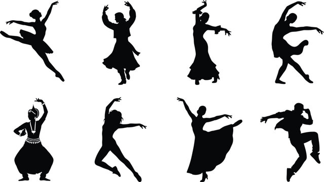 Dance Silhouette Bundle with Ballet Contemporary Cultural and Folk Dancer Vector Collection